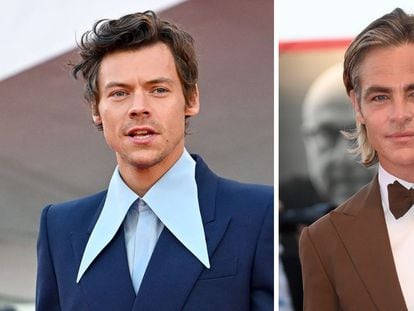 The actors Harry Styles and Chris Pine at the premiere of 'Don't Worry Darling' in Venice.