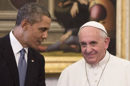 Barack Obama visits Pope Francis in Rome on March 27, 2014.