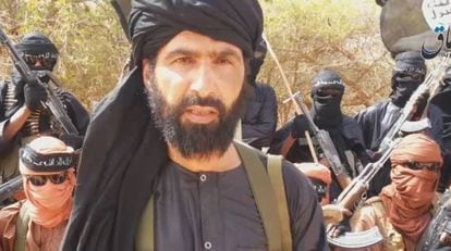 Adnan Abu Walid Sahraoui swears allegiance to the Islamic state in 2015 in a propaganda video.