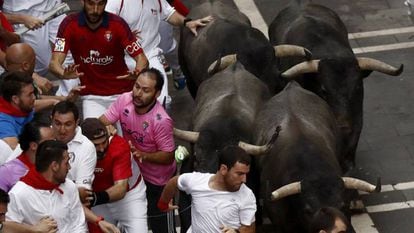 Third Running of the Bulls at Sanfermines 2016, with bulls from the José Escolar Gil stockbreeder.