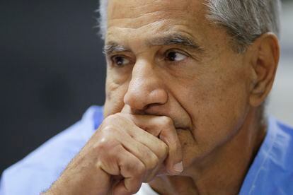 Sirhan Sirhan reacts during a parole hearing on Feb. 10, 2016, at the Richard J. Donovan Correctional Facility in San Diego. 