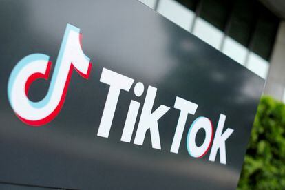 The TikTok logo is pictured outside the company's U.S. head office in Culver City, California, in September 2020.
