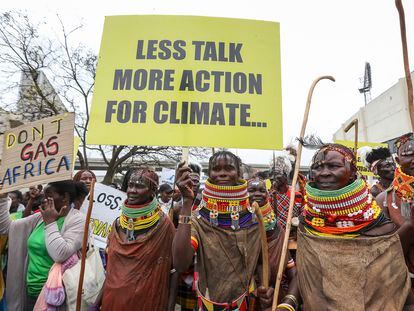 Protestors calling for urgent policies against climate change in Nairobi on Monday.