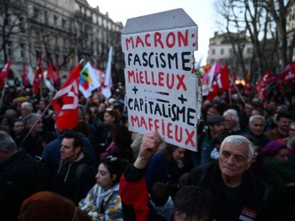 A protest against the French government's pension reform on Thursday in a street in Marseille.
