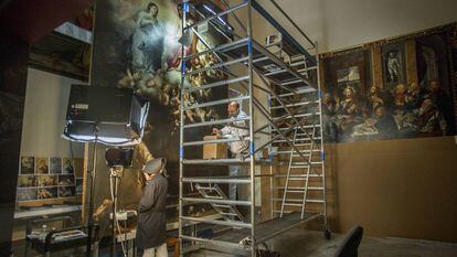 Restoration work on one of Murillo’s paintings in the Seville Fine Arts Museum.