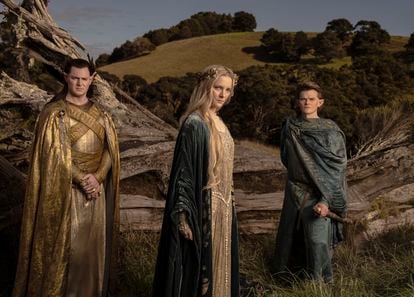 From left to right, Benjamin Walker, Morfydd Clark and Robert Aramayo, three of the 23 main characters in the series.