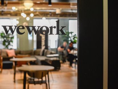 A WeWork logo is seen at a WeWork office in San Francisco, California, U.S. September 30, 2019.