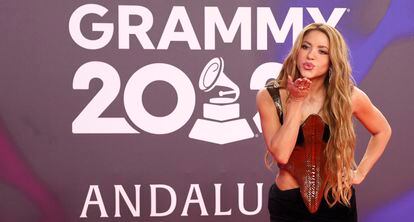 Shakira arrives at the 2023 Latin Grammy Awards in Seville, Spain.