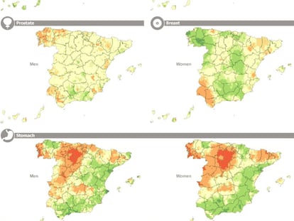 Map of cancer mortality rates in Spain