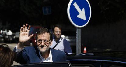 El l&iacute;der del PP, Mariano Rajoy, este domingo.