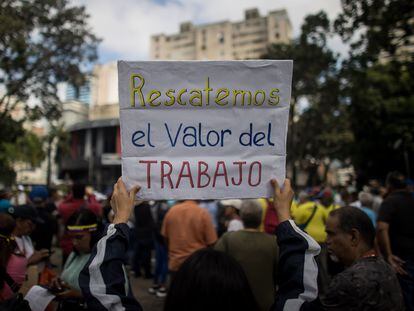 Education workers protest in Caracas, on January 15, 2024.