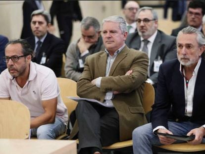 Defendants in the Gürtel corruption case (from left): Álvaro Pérez, Pablo Crespo and Francisco Correa.