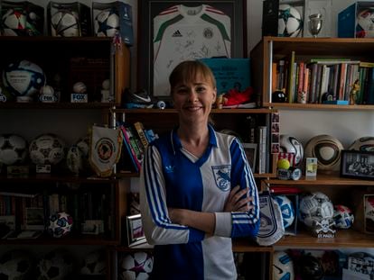 Sports journalist Marion Reimers poses for a portrait at her home in Mexico City, August 22, 2022.