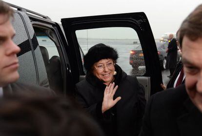 President Bachelet arriving in New York on January 18.