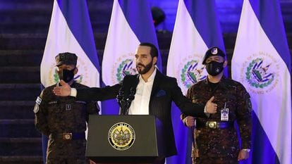 Nayib Bukele oversees a military induction ceremony in San Salvador on June 19.