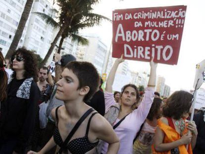 Pro-choice activists at a rally in Brazil.