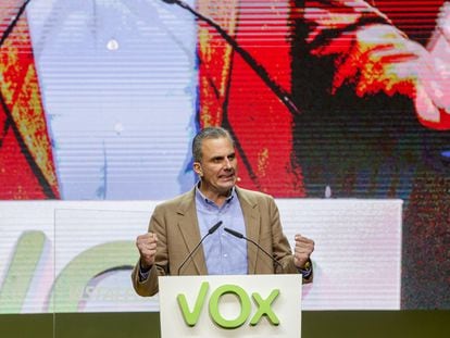 Vox general secretary Javier Ortega Smith during a party rally on Sunday in Madrid.
