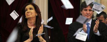 President Cristina Fern&aacute;ndez de Kirchner and her vice president, Amado Boudou, are received in Congress on Thursday.  