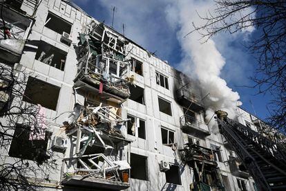 A damaged building in Kyiv.