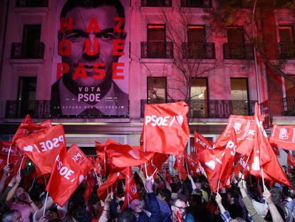 PSOE supporters outside the party headquarters in Madrid.