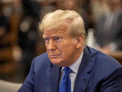 Former U.S. President Donald Trump attends the Trump Organization civil fraud trial, in New York State Supreme Court in New York City, October 25, 2023.