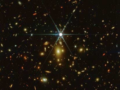 An image of the star Earendel taken by the James Webb Space Telescope.