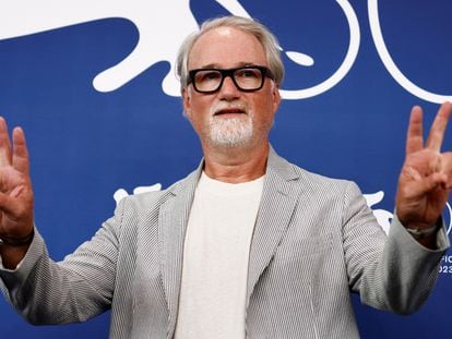 Director David Fincher poses at the Venice Film Festival, where his movie 'The Killer' premiered on September 3, 2023.