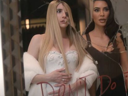 Emma Roberts and Kim Kardashian in a scene from the new season of 'American Horror Story.'
