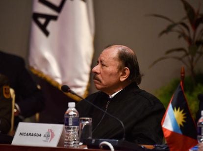 Nicaragua's President Daniel Ortega attends a two-day meeting with ALBA group representatives at the Revolution Palace in Havana, Cuba, December 14, 2021.