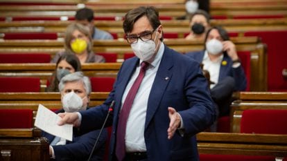 Salvador Illa, the head of the Catalan Socialists, in the regional Parliament on May 13. 