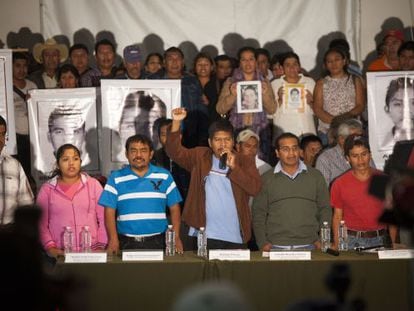 Relatives of the missing at a press conference.