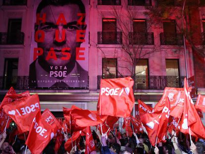 PSOE headquarters in Madrid after the election victory.