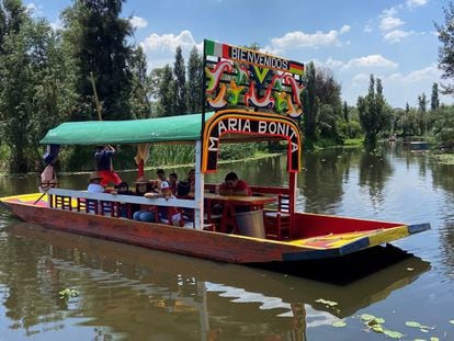 A 'trajinera' boat on Lake Xochimilco, located south of Mexico City.