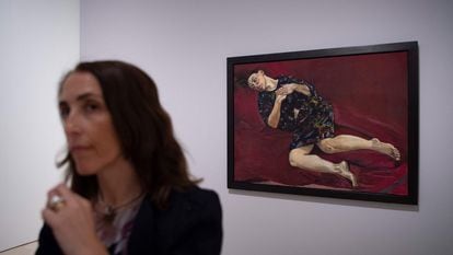 A visitor near 'Love' (1995), by Paula Rego, at the exhibition in the Museo Picasso, Malaga.