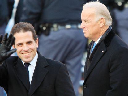 In this file photo taken on January 20, 2009 Vice-President Joe Biden and son Hunter Biden (L) walk in the Inaugural Parade in Washington, DC.