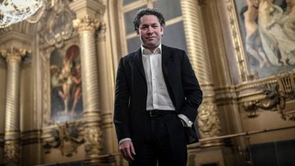 Venezuelan conductor and director of Los Angeles' Philharmonic Orchestra Gustavo Dudamel, newly appointed Paris Opera's music director, at the Palais Garnier in Paris on April 15, 2021.