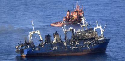 The Russian fishing vessel, viewed on Monday from an Air Force airplane.
