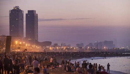 A midsummer party on the city's Barceloneta beach.