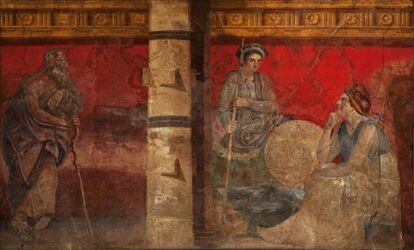 A fresco with a philosopher and Alexander the Great found in Boscoreale, which can be seen in the exhibition ‘Alexander Great and the East’ at the National Archaeological Museum of Naples until August 28.