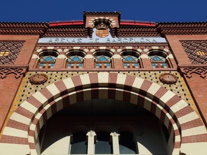 The neo-Mudéjar façade of the old Las Arenas bullring, in Barcelona, which today is a shopping center.