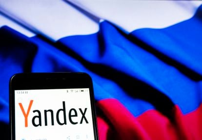 Yandex company logo, on a mobile phone.