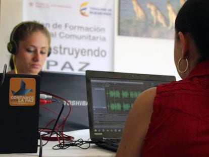 Journalists participate in a training session at a community broadcaster.
