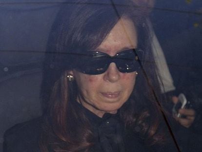 Cristina Fernández de Kirchner arrives at the hospital on Monday.