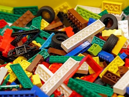 Pieces of Lego bricks are seen in a shop in Paris, France.