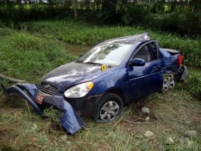 The car driven by &Aacute;ngel Carromero which resulted in the death of two Cuben dissidents