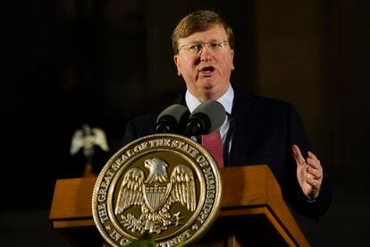 Mississippi Republican Governor Tate Reeves in the State Capitol in Jackson, Mississippi, on January 30, 2023.