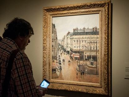 The painting ‘Rain Effect’ by Camille Pissarro, shown in the Thyssen Museum.