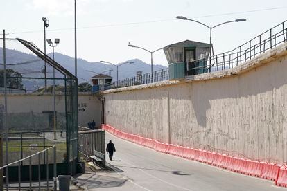 An inmate walks around the exercise yard at San Quentin State Prison on April 12, 2022, in San Quentin, Calif.