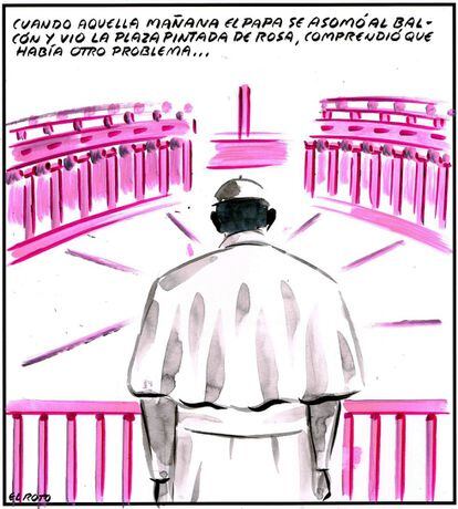 “When the pope walked out onto the balcony that morning and noticed that the whole square was painted pink, he realized he had another problem.”