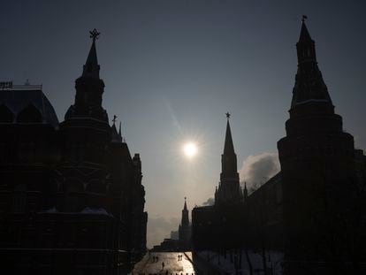 A virtually empty Red Square prior to Russian President Vladimir Putin's annual state of the nation address in Moscow on February 21, 2023.